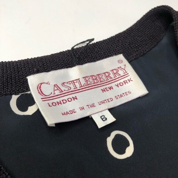 𝅺VINTAGE Castleberry Painted White Abstract Polka Dot Black Bomber Shirt Blouse - Picture 3 of 11